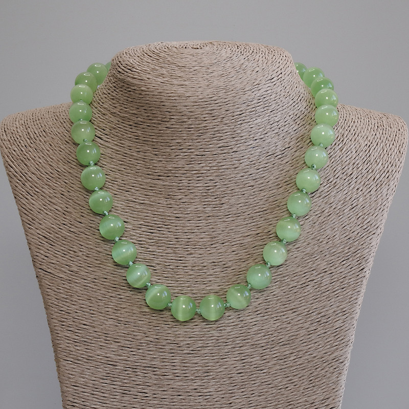Cat's Eye Necklace with Smooth Bead, 12 mm Diameter ±, 50 cm Length ±, with Clasp
