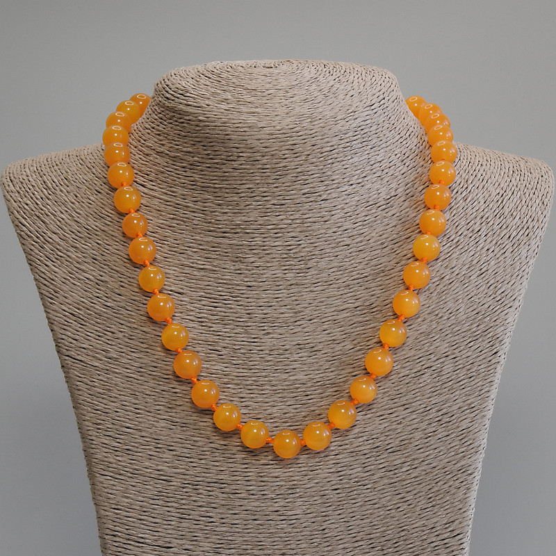 Cat's Eye Necklace in Orange with Smooth Beads, 9.5 mm Diameter, 45 cm Length + 5 cm Extender Chain