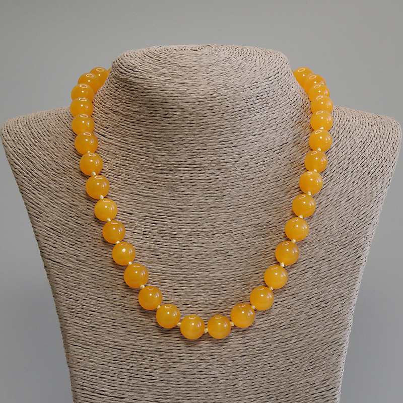 Cat's Eye Necklace Orange Color, Smooth Bead, 12mm Diameter +/-, Length 50 cm +5 cm Extension Chain