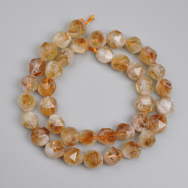 Citrine beads, faceted 10×9 mm, 37 cm length on thread
