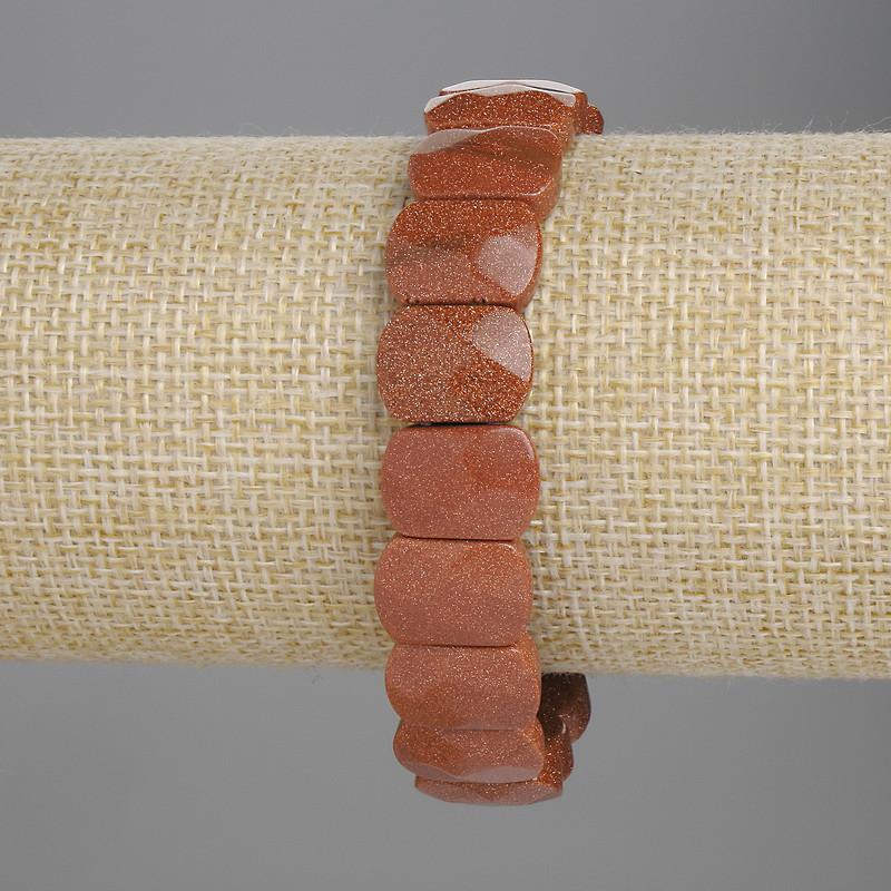Aventurine Bracelet 'Golden Sand' - Faceted Link 14x10 mm, 18 cm Stretch