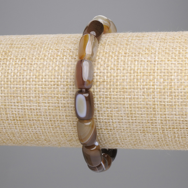 Agate Barrel Bead Bracelet 11x8mm, Stretch, 18 cm