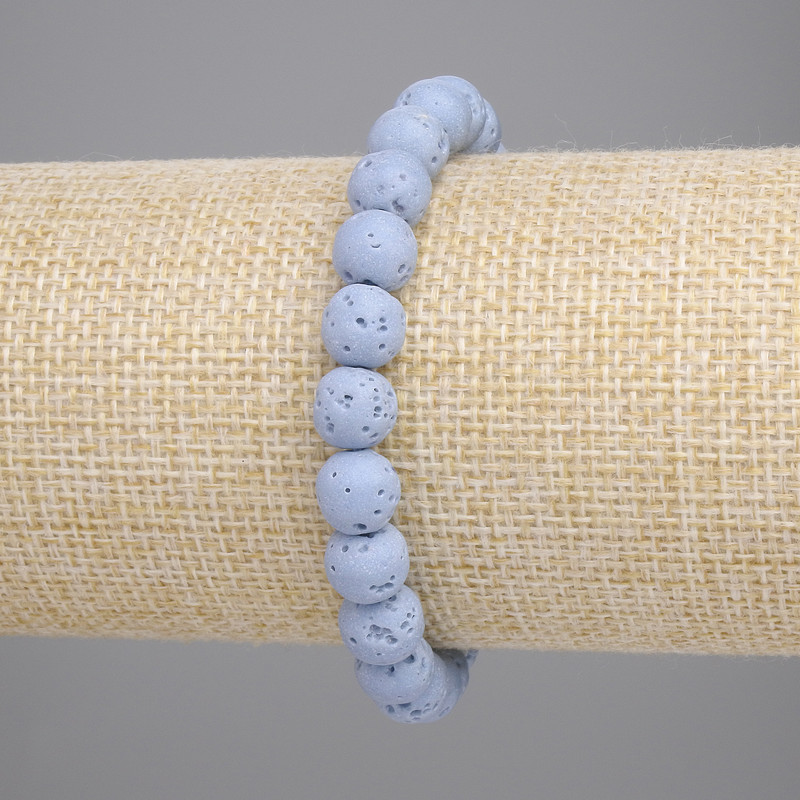 Blue volcanic lava bead bracelet, 8mm beads, 18 cm long, stretch