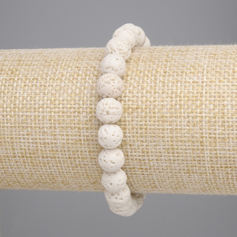 Beige volcanic lava bead bracelet, 8 mm beads, 18 cm length, stretch bracelet