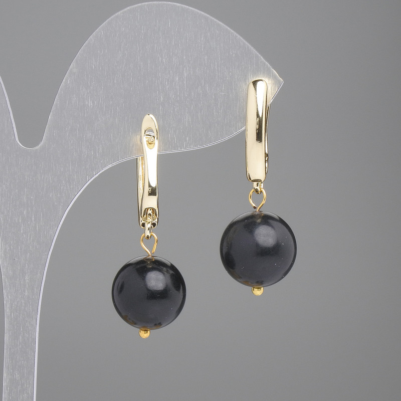 Shungite Earrings with Smooth Bead, 12 mm diameter, 35 mm length