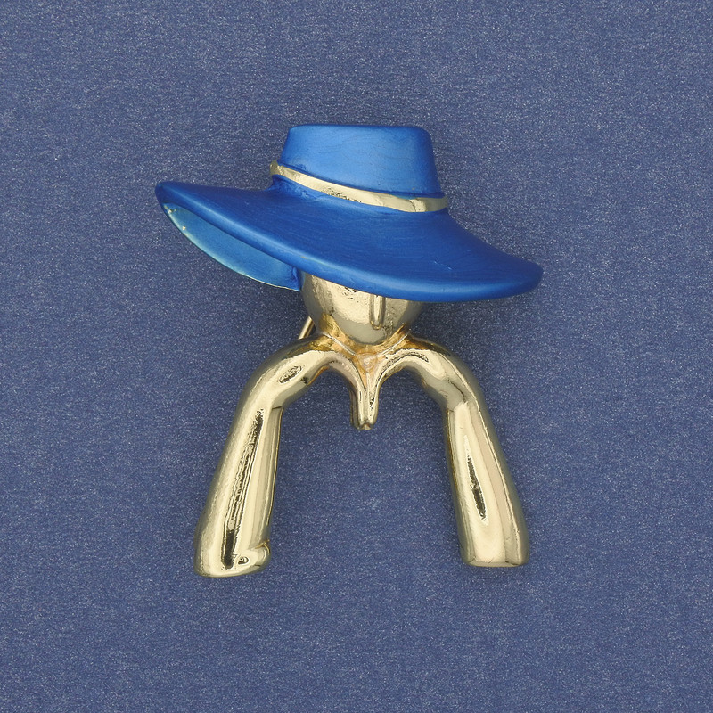 Brooch 'Girl in a Blue Hat' Gold-tone Metal 34×30 mm+