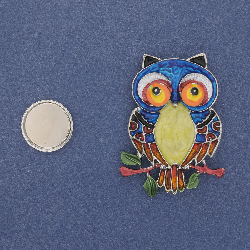 Magnetic Owl Brooch with Color Enamel