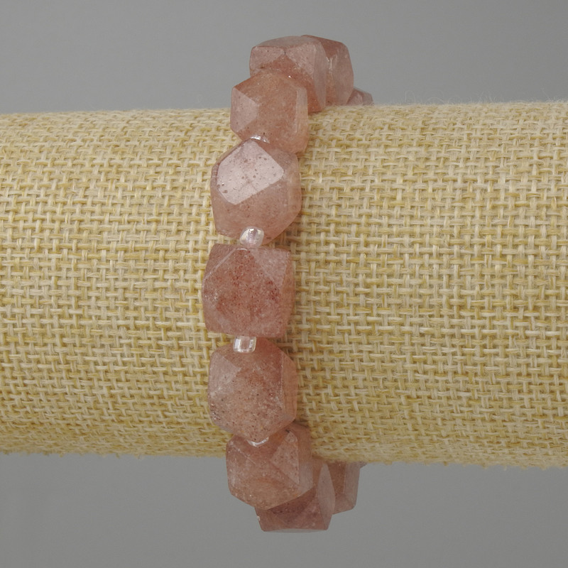 Rose quartz bracelet, strawberry quartz facets, diameter 11-12×9, 5-10mm±, bead 3mm±, length 18cm±, stretch