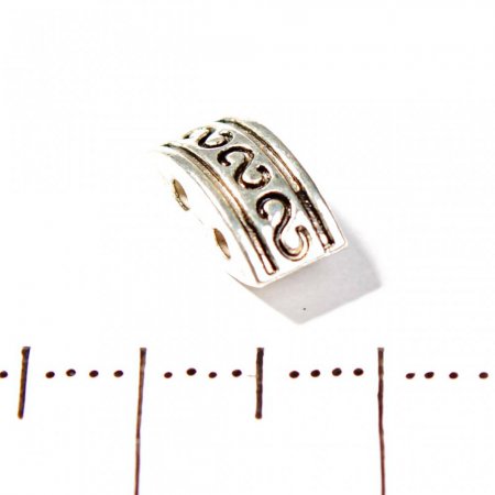 Bead insert, rectangular, double-convex, for two strands, metal, 10×5 mm, packaging 20 g, +/- 25 pcs