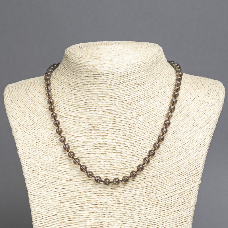Natural smoky quartz necklace with smooth 6mm beads, length approx. 45 cm