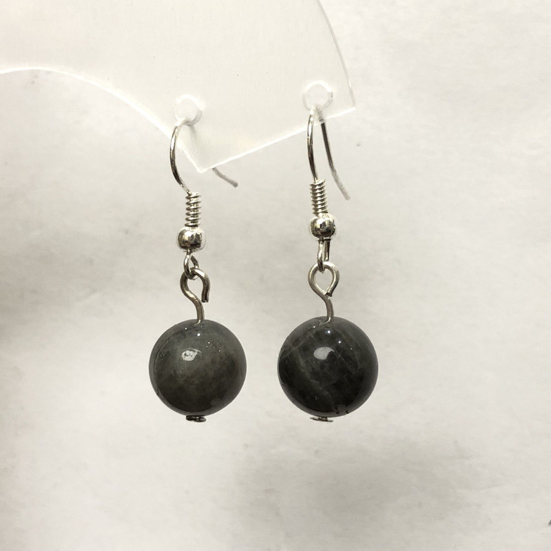 Earrings with natural Labradorite, diameter 10 mm, length 32 mm