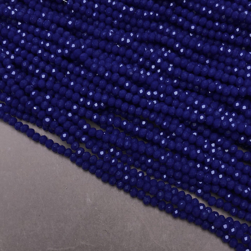 Beads Czech Crystal on beading thread dark blue matte faceted rondel, diameter 3x2.5 mm + -, length 36-38 cm +