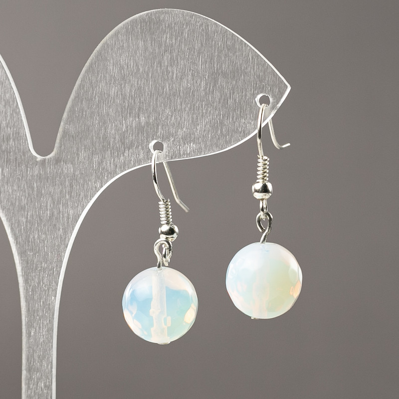 Moonstone Earrings (Synthetic) Faceted Balls, 12 mm Diameter ±, 34 mm Length ±