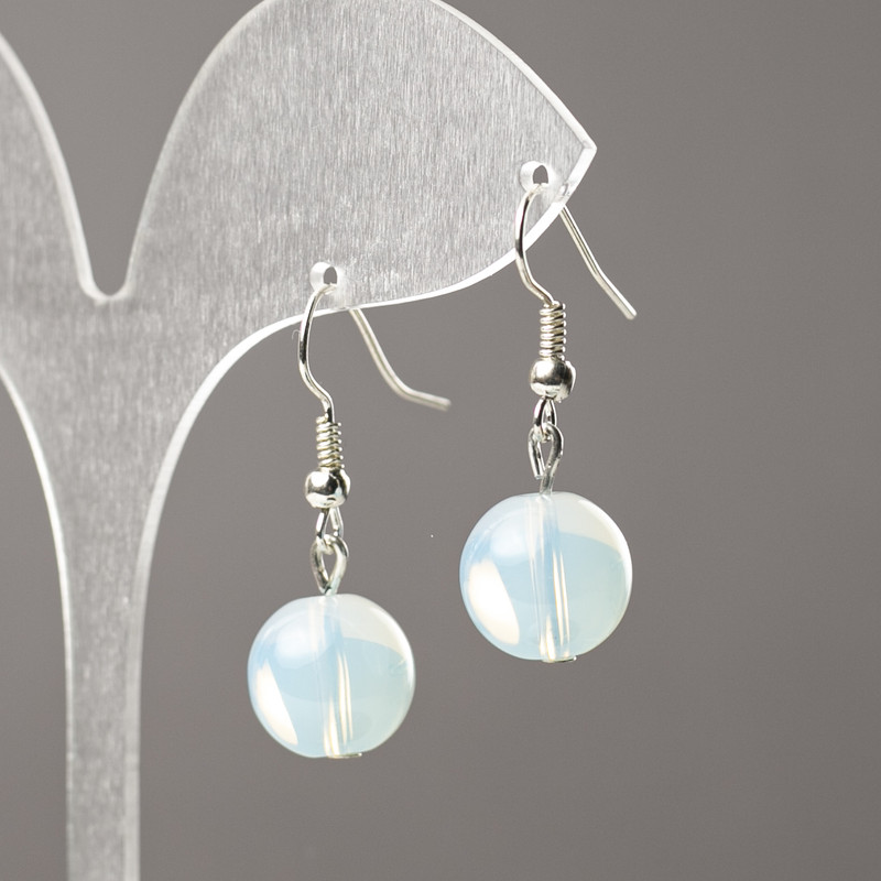 Moonstone Earrings (Synthetic) Smooth Ball, 12 mm diameter +/- 34 mm length +/-