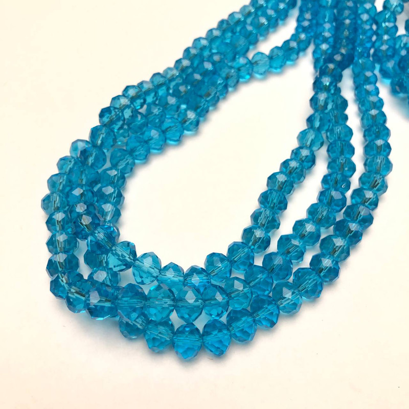 Beads Czech Crystal on Beading Line Blue Transparent Faceted Rondelle, Diameter 8x6mm +/-, Length 40-42cm +/-
