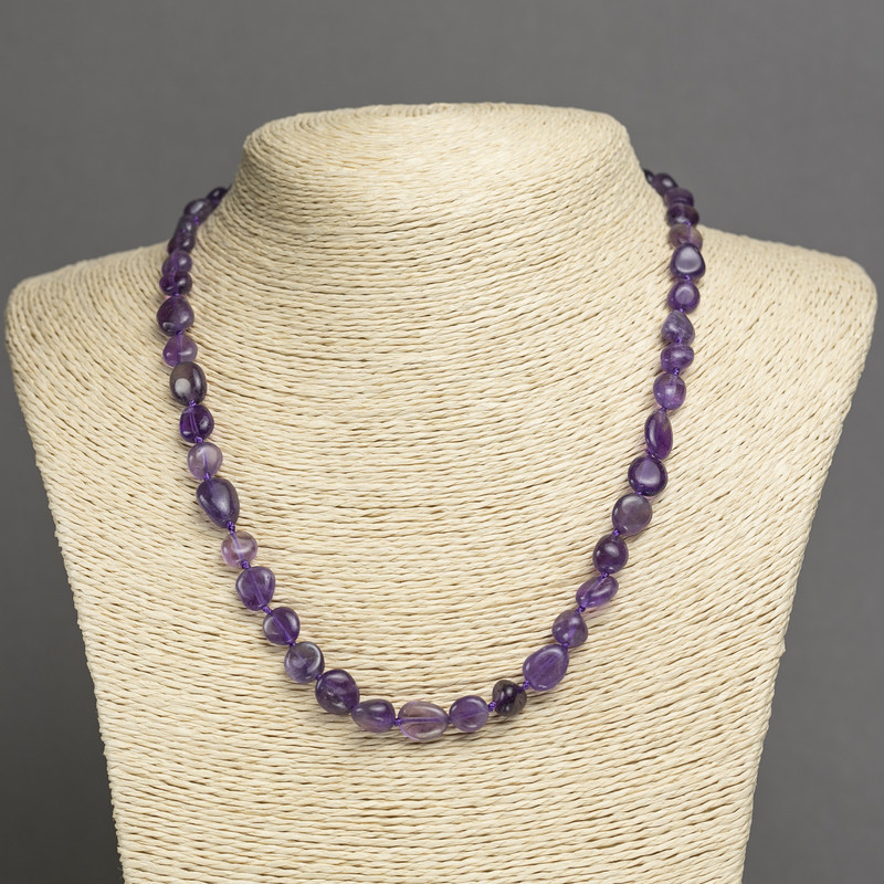 Natural amethyst gemstone necklace, faceted beads, 10×7 mm diameter, 45 cm length