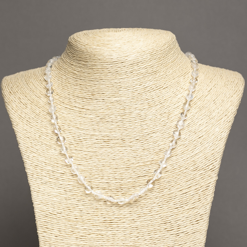 Natural stone necklace with rock crystal, faceted, 6×8 mm beads, length 45 cm