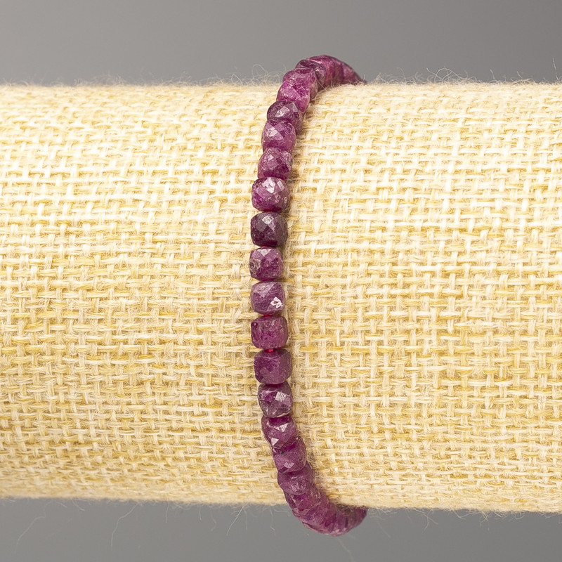 Natural Ruby Bracelet, Faceted 4mm Beads, 18 cm (Stretch)
