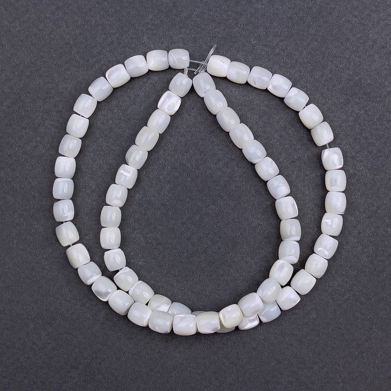 Mother-of-Pearl Barrel Beads, 6×6 mm, approximately 40 cm length on monofilament line