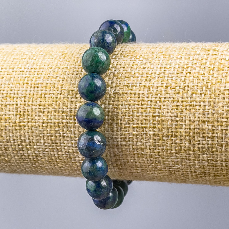 Azurite Bracelet with Natural Stone, Smooth Bead, 10mm Diameter, 18cm Length (Stretch)