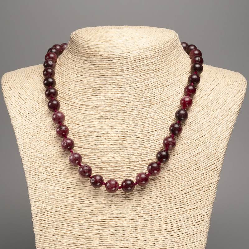 Necklace made of natural rubellite tourmaline, smooth beads, diameter 10 mm ±, length 48 cm ±
