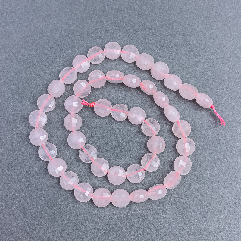 Beads Rose Quartz natural stone faceted coin, diameter 8x5.5 mm, on thread, length 39 cm+