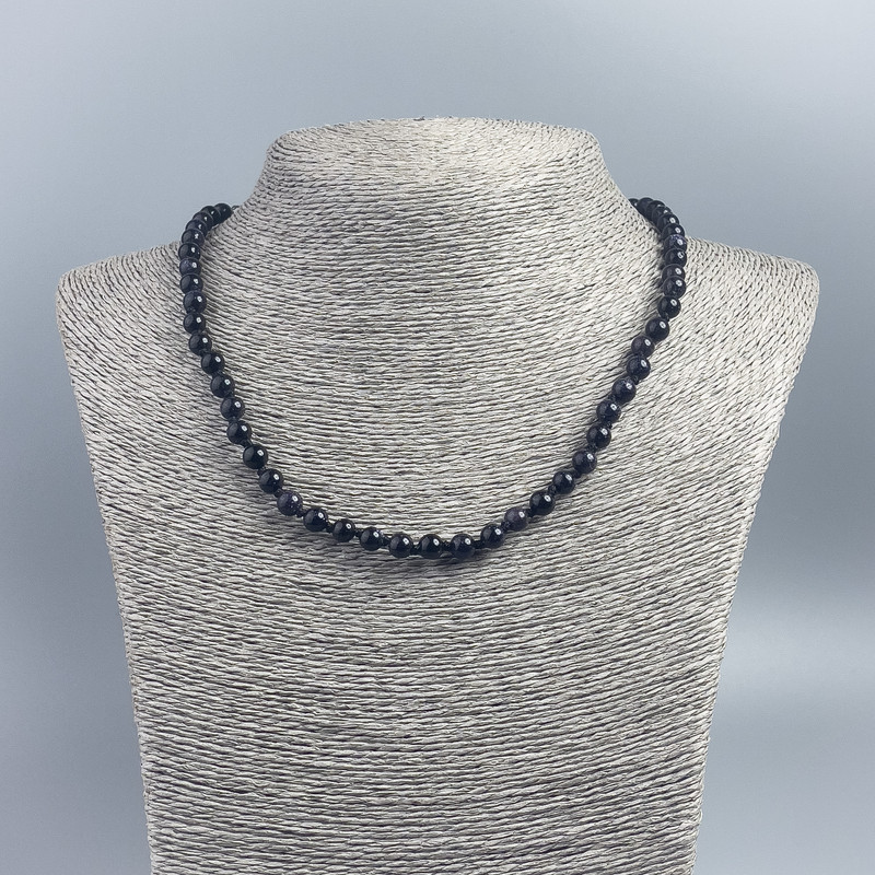 Necklace of synthetic stone: Blue Aventurine, blue sand, smooth beads, 6 mm diameter, 48 cm length