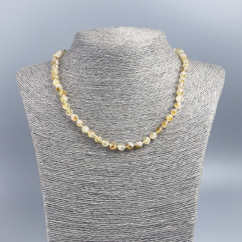 Natural Citrine Necklace with Faceted Beads, 6 mm Diameter, 48 cm Length