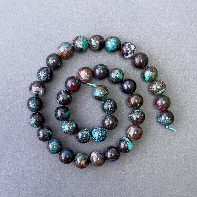 Chrysocolla Beads, Natural Stone, Smooth Balls, 10mm Diameter, 39cm Length +/-