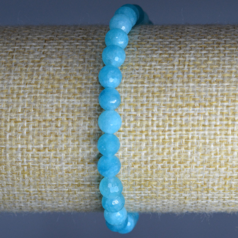 Aquamarine Bracelet - Natural Stone, Faceted Beads, 6mm Diameter, 18cm Length (Stretch)