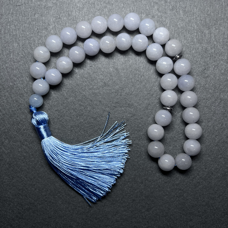 Aquamarine rosary beads, natural stone, smooth beads, 12 mm diameter ±, 33 beads, with metal inserts