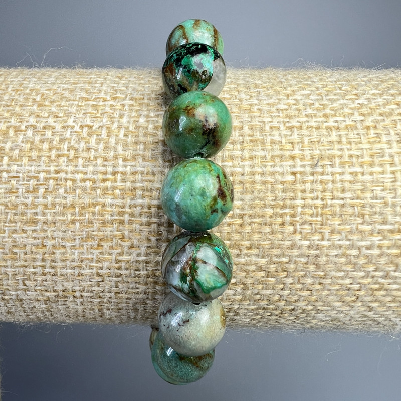 Chrysocolla bracelet with natural stone, smooth beads, 10 mm diameter, 18 cm length (stretch)