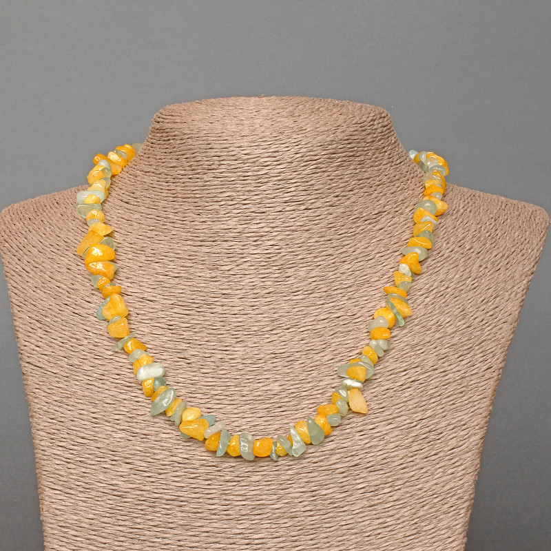 Necklace 'Ukraine' Aquamarine natural stone and tinted quartz chips, diameter 8x4 mm +-, length 48 cm