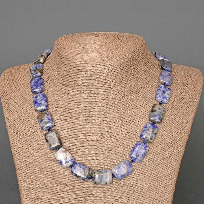 Sodalite Necklace with Rectangular Natural Stone Beads, 13x18 mm, Length 48 cm